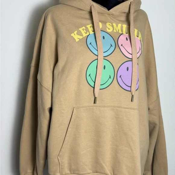 American Eagle Beige Graphic Huggable Hoodie Sweater Oversized Size Small - Picture 4 of 13